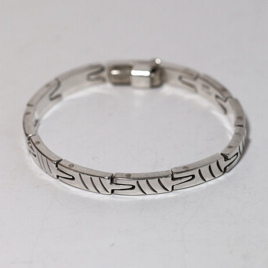 Vintage Modernist Silver Mexican Jewelry | Handcrafted Link Solid Sterling Silver Bracelet