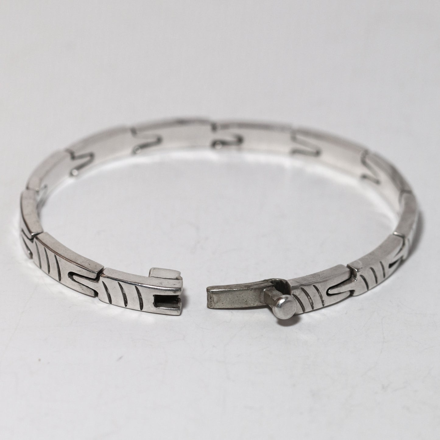 Vintage Modernist Silver Mexican Jewelry | Handcrafted Link Solid Sterling Silver Bracelet