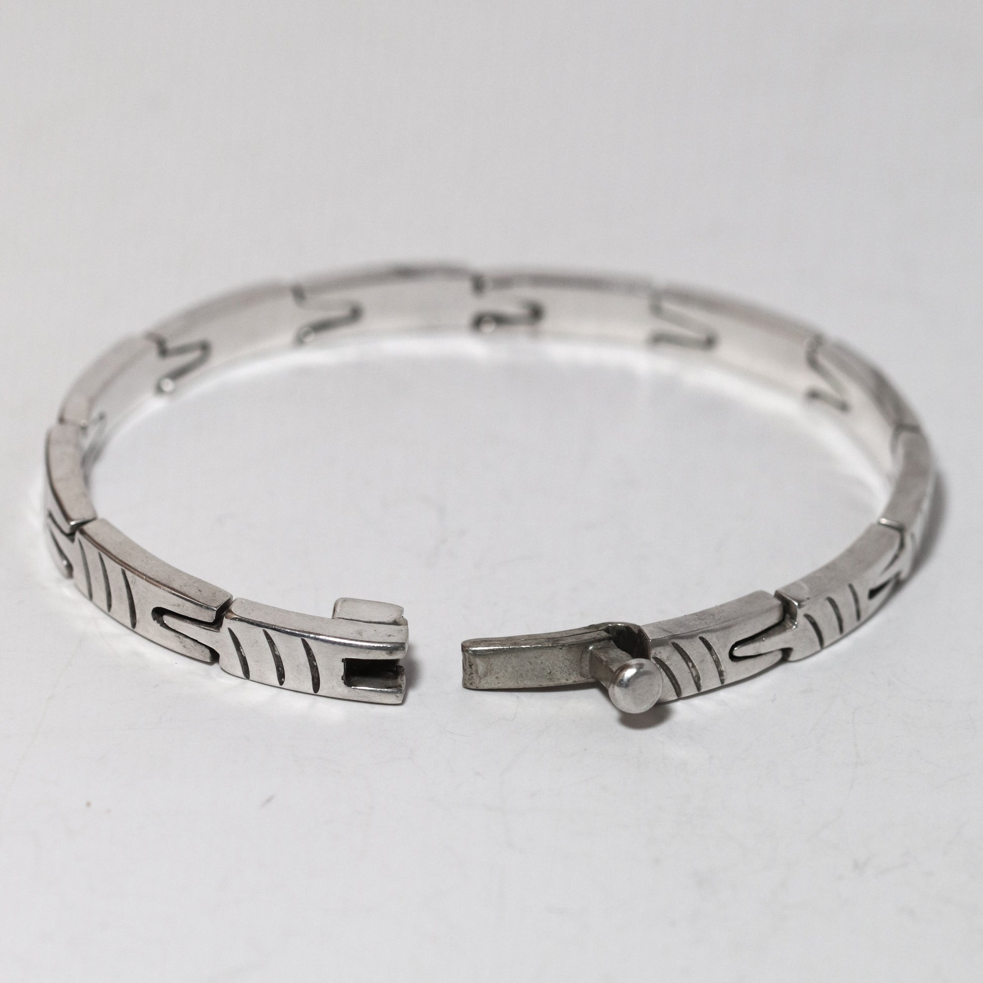 Vintage Modernist Silver Mexican Jewelry | Handcrafted Link Solid Sterling Silver Bracelet