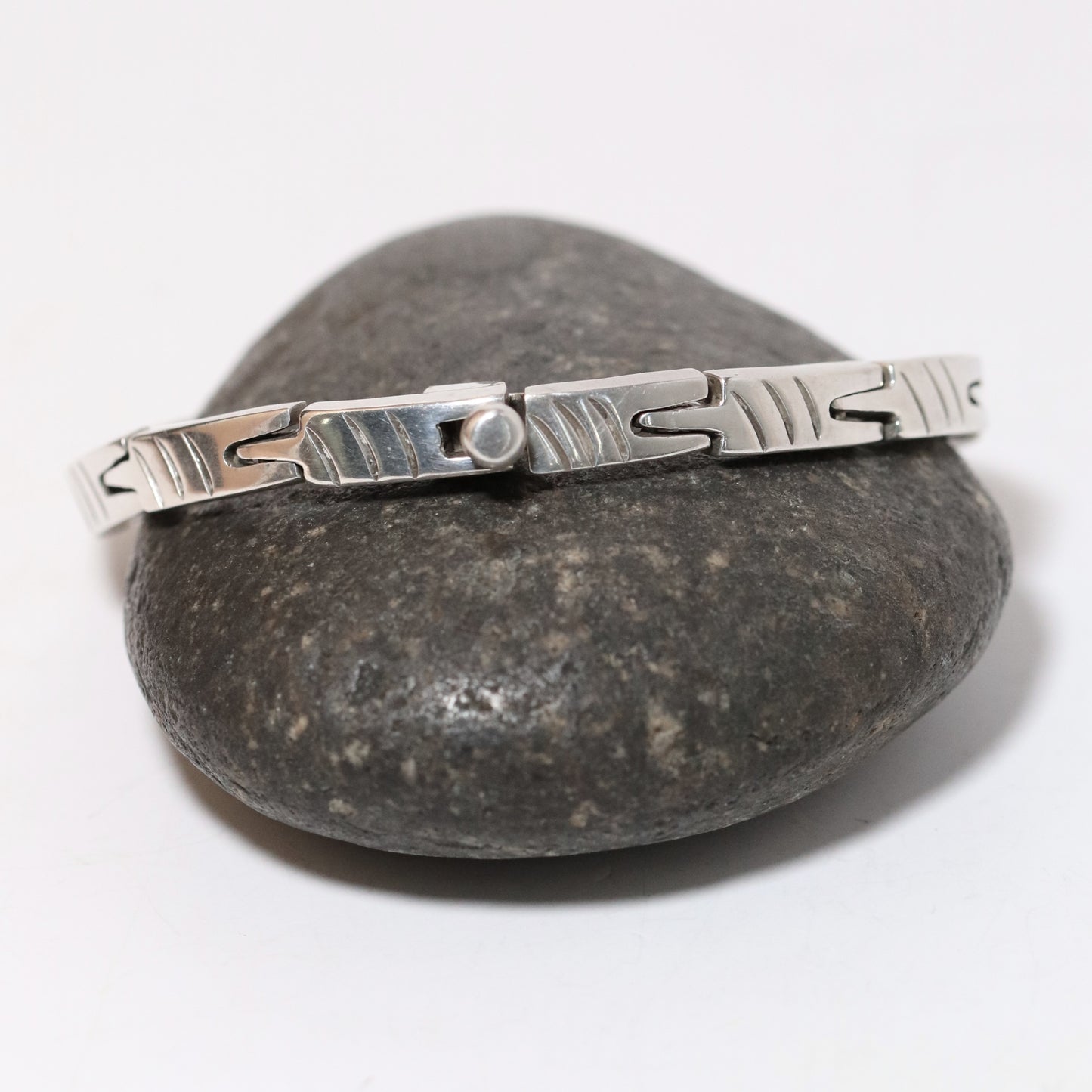 Vintage Modernist Silver Mexican Jewelry | Handcrafted Link Solid Sterling Silver Bracelet