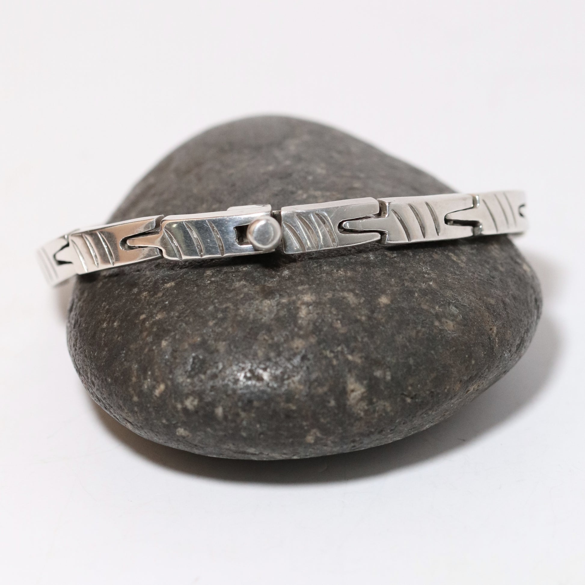 Vintage Modernist Silver Mexican Jewelry | Handcrafted Link Solid Sterling Silver Bracelet