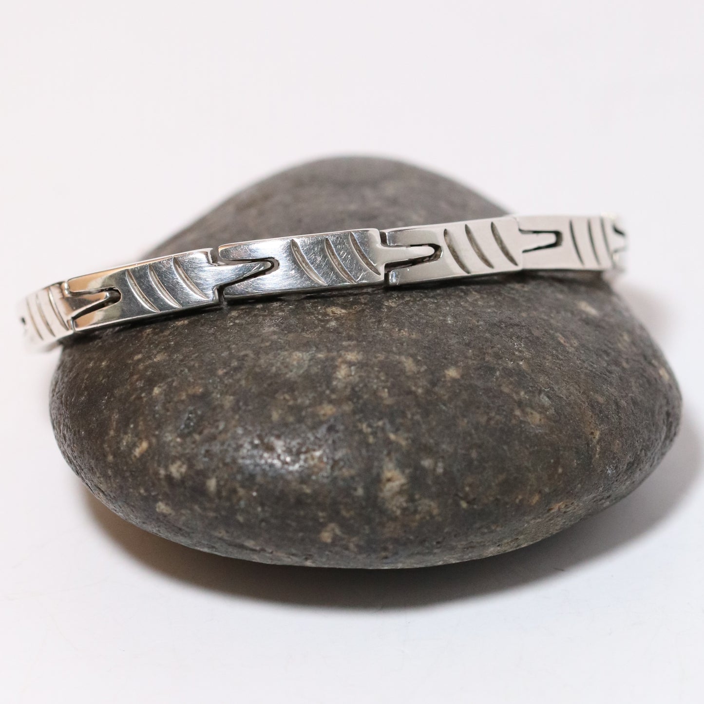 Vintage Modernist Silver Mexican Jewelry | Handcrafted Link Solid Sterling Silver Bracelet