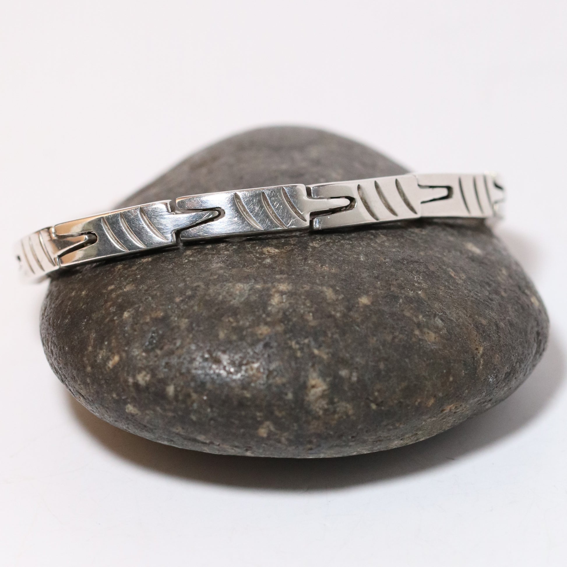 Vintage Modernist Silver Mexican Jewelry | Handcrafted Link Solid Sterling Silver Bracelet