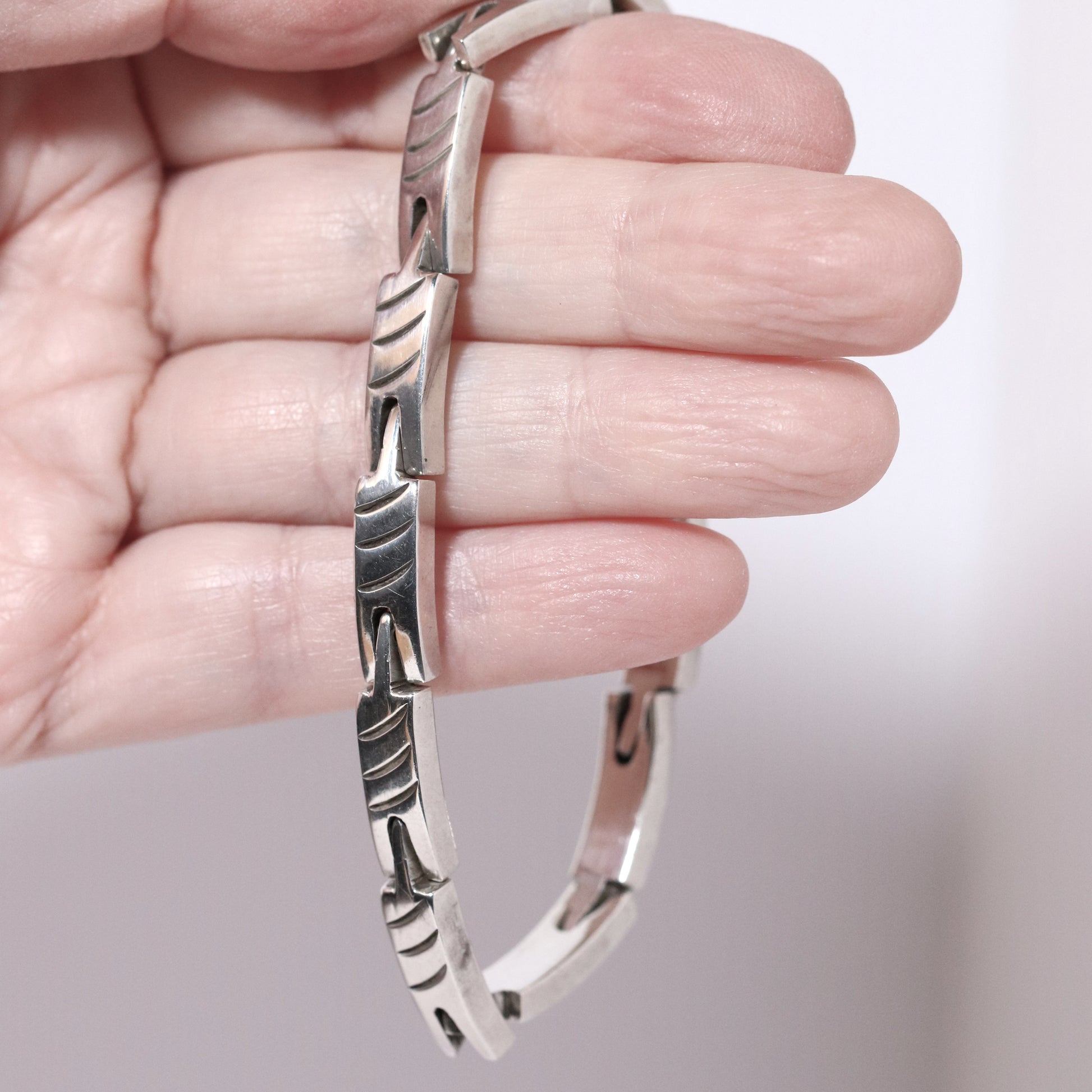Vintage Modernist Silver Mexican Jewelry | Handcrafted Link Solid Sterling Silver Bracelet