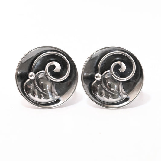Vintage Scandinavian Jewelry | Hans Jensen Sterling Silver Leaf Screwback Earrings