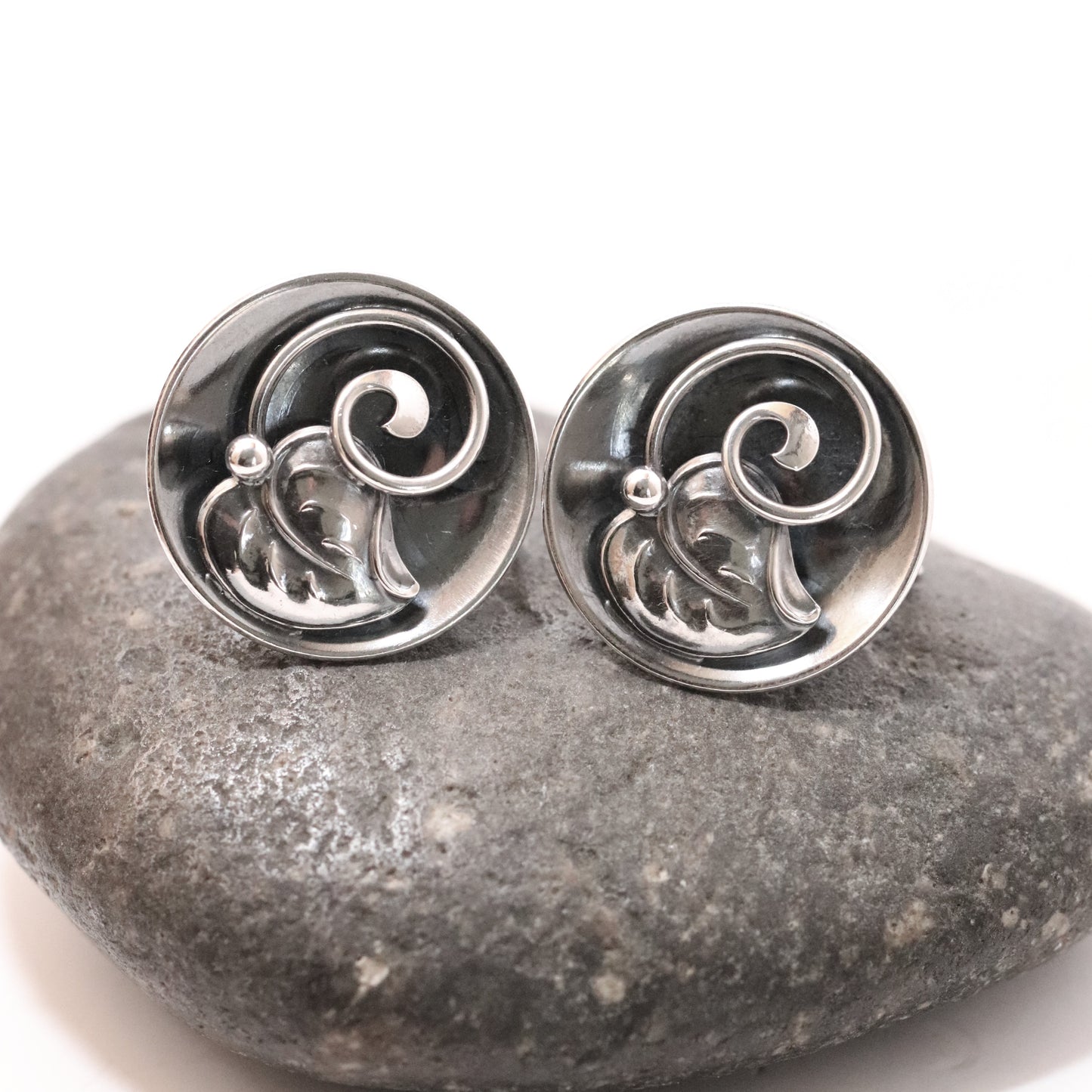 Vintage Scandinavian Jewelry | Hans Jensen Sterling Silver Leaf Screwback Earrings