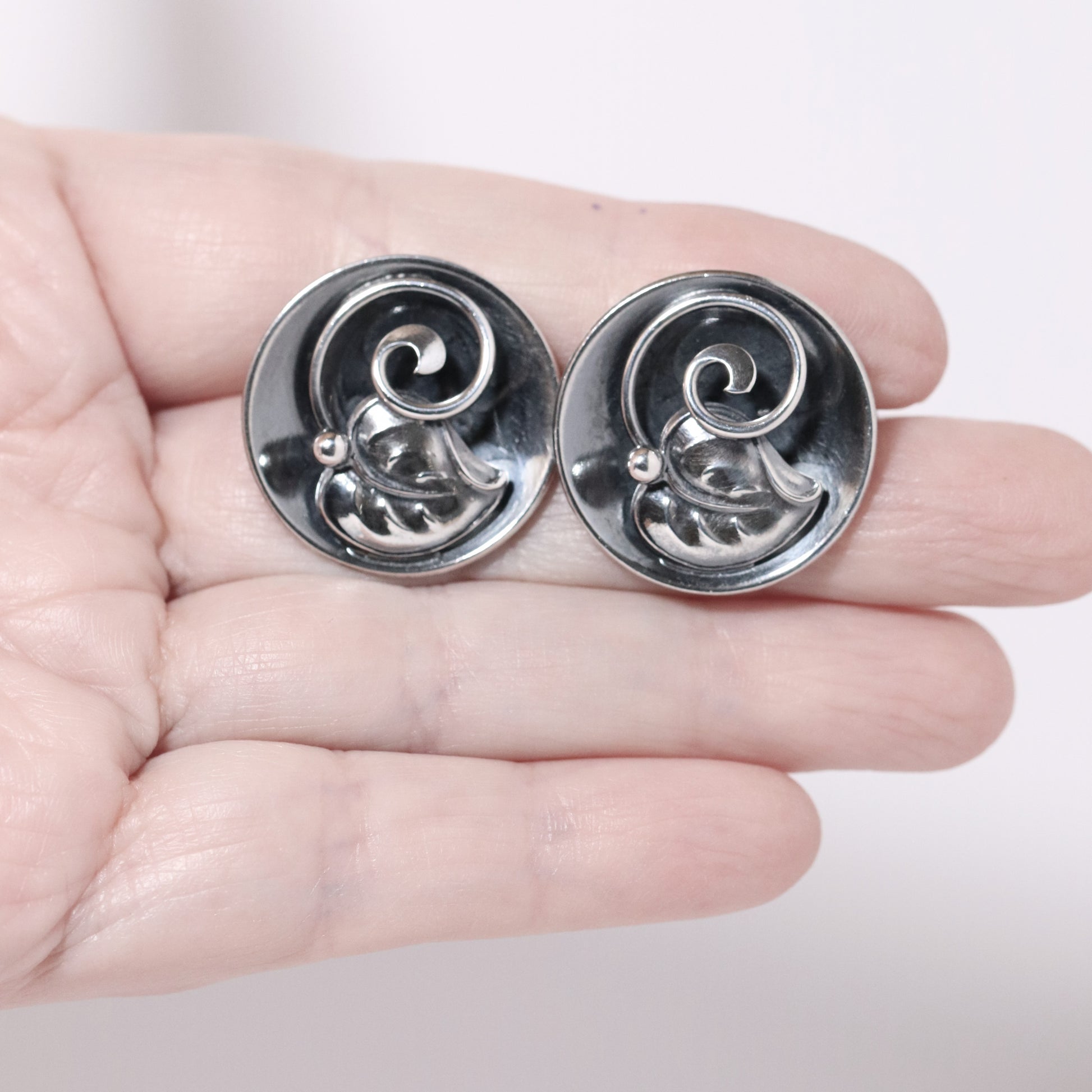 Vintage Scandinavian Jewelry | Hans Jensen Sterling Silver Leaf Screwback Earrings