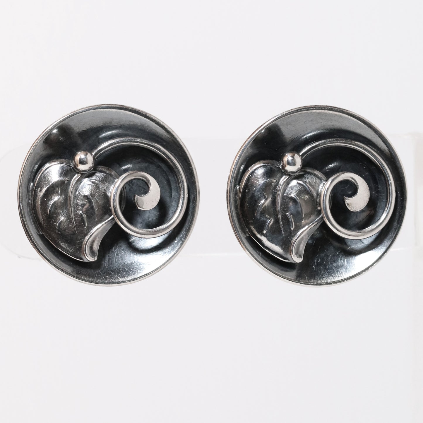 Vintage Scandinavian Jewelry | Hans Jensen Sterling Silver Leaf Screwback Earrings