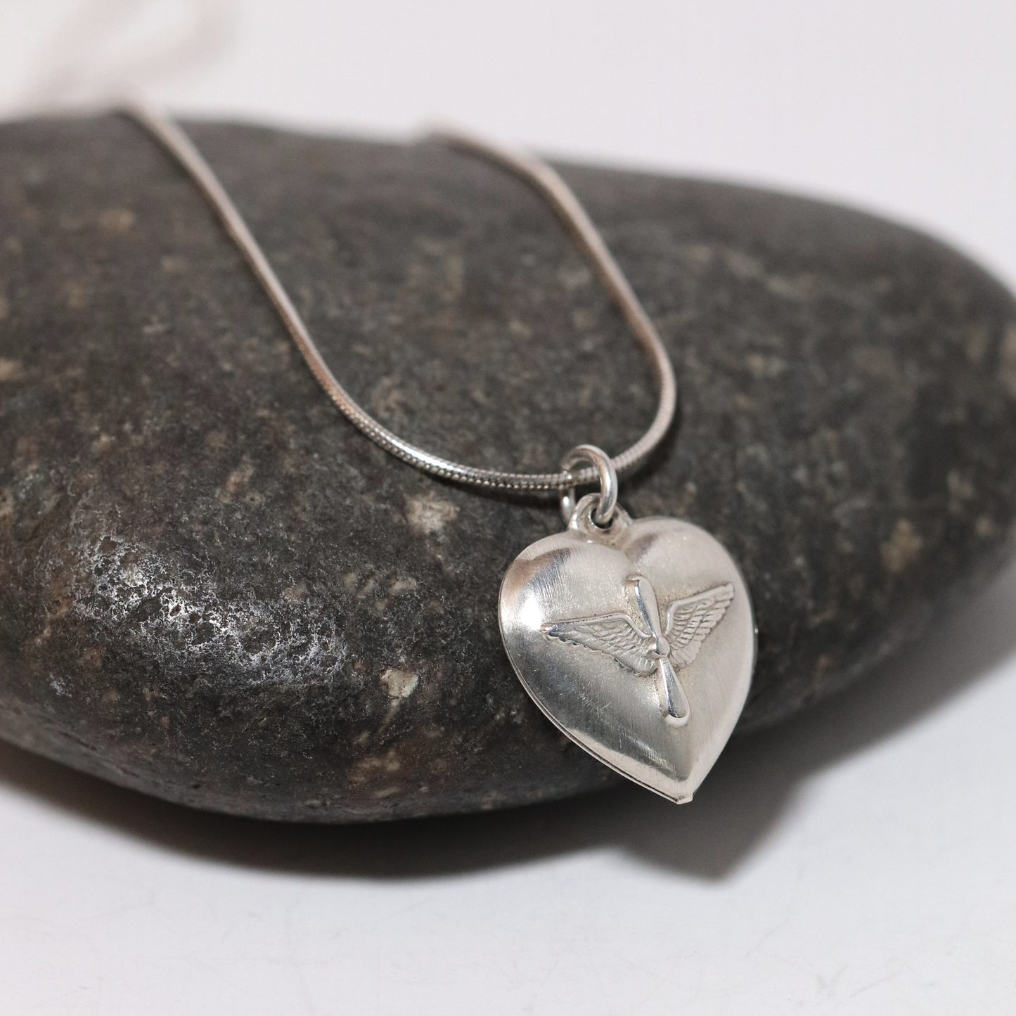Vintage Silver Jewelry | WWII Army Air Corp Puffy Heart Pendant Necklace