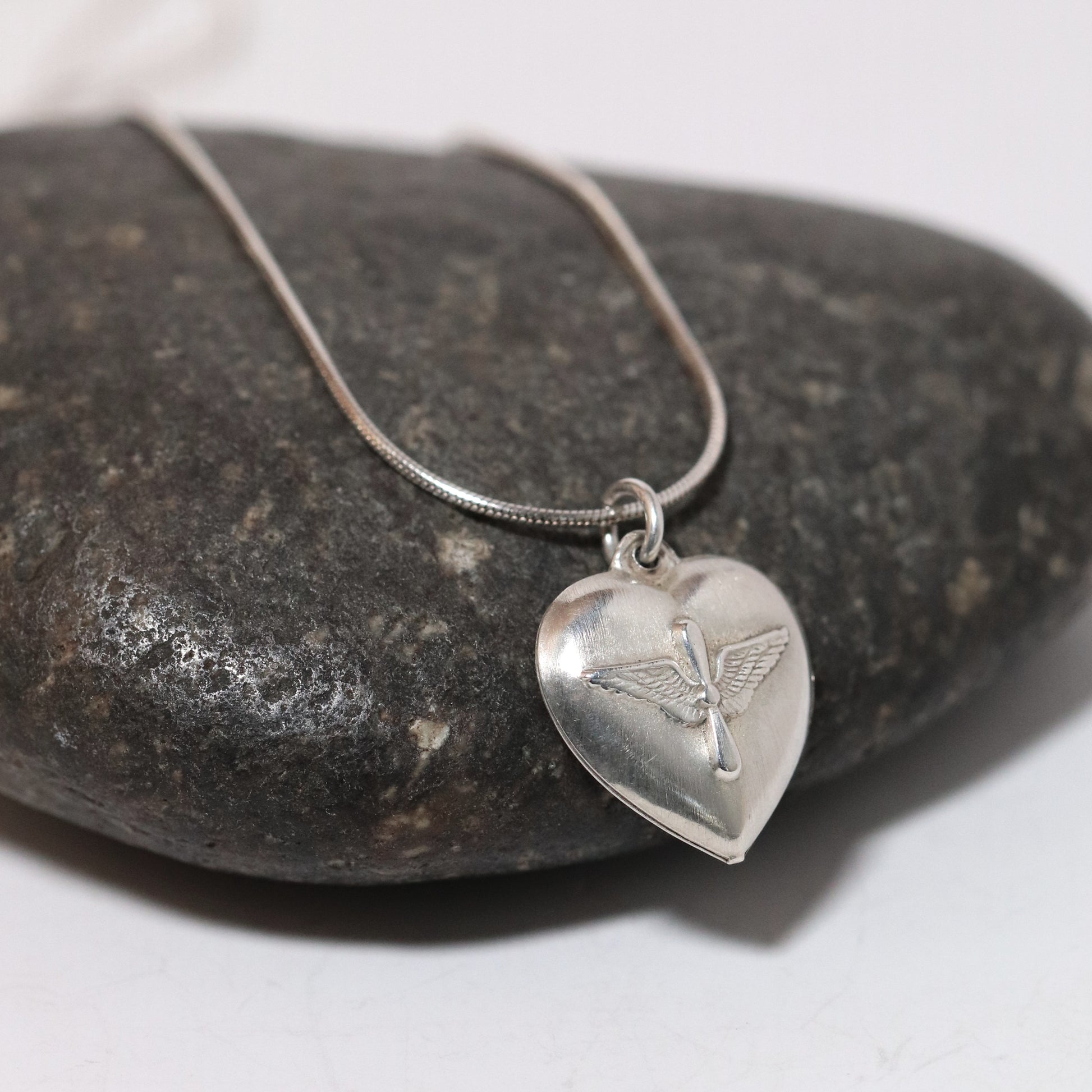 Vintage Silver Jewelry | WWII Army Air Corp Puffy Heart Pendant Necklace