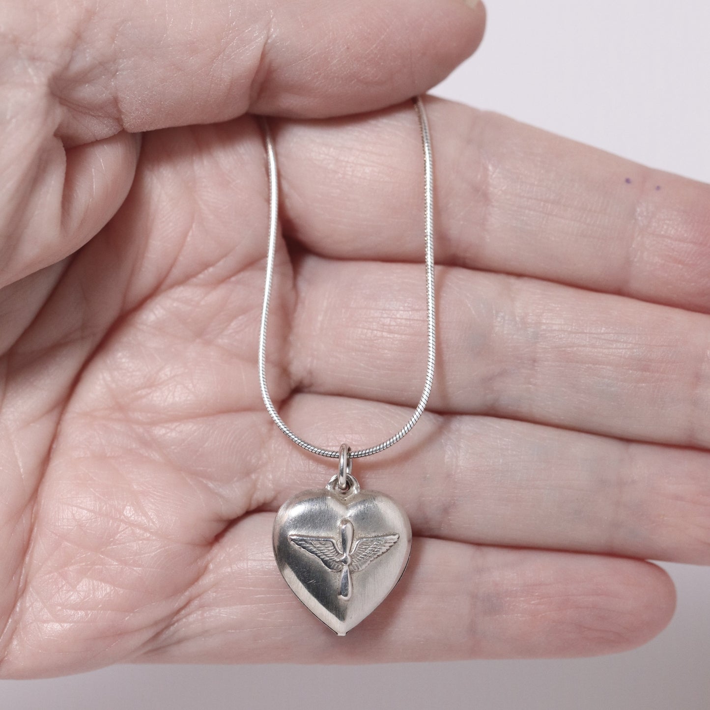 Vintage Silver Jewelry | WWII Army Air Corp Puffy Heart Pendant Necklace