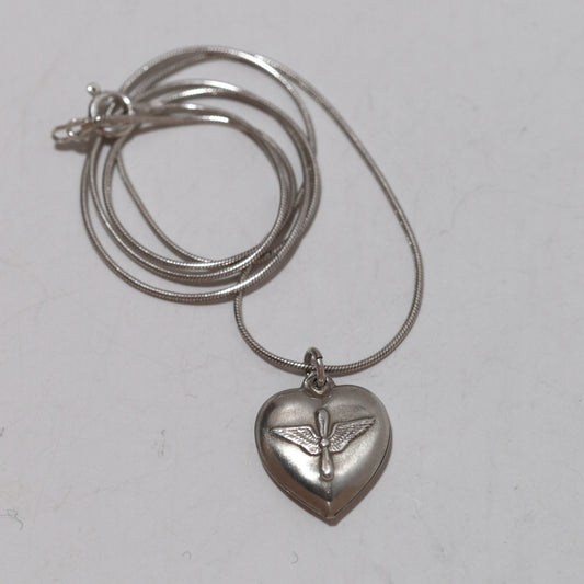 Vintage Silver Jewelry | WWII Army Air Corp Puffy Heart Pendant Necklace