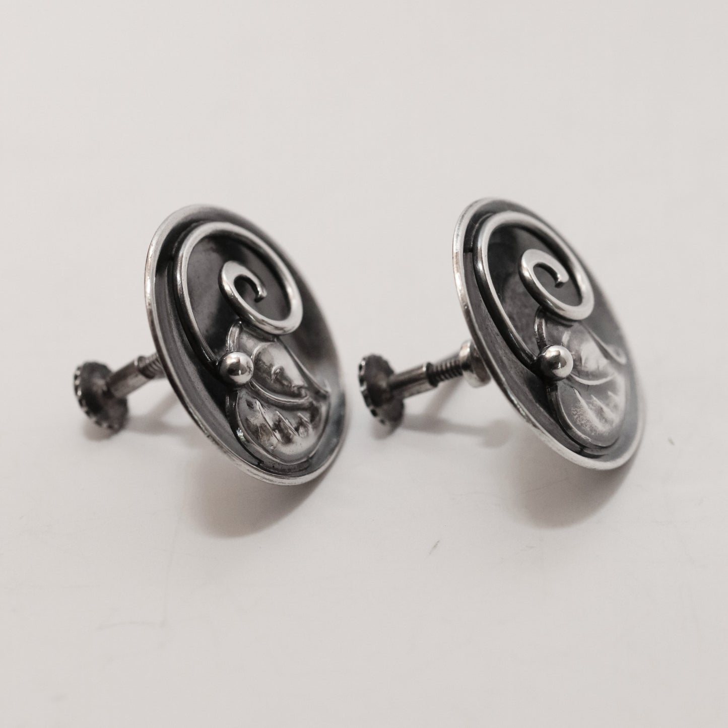 Vintage Scandinavian Jewelry | Hans Jensen Sterling Silver Leaf Screwback Earrings