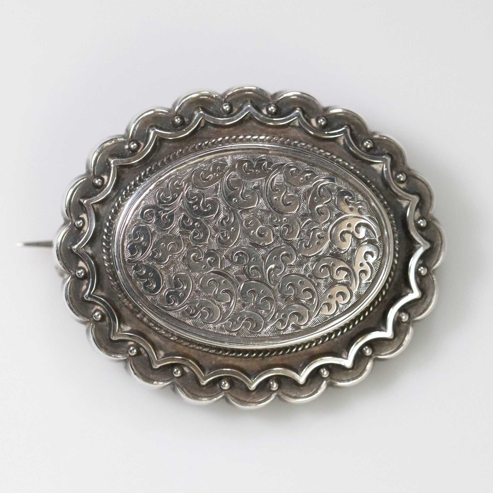 Antique English Silver Jewelry | Victorian Locket Brooch - Carmel Fine Silver Jewelry