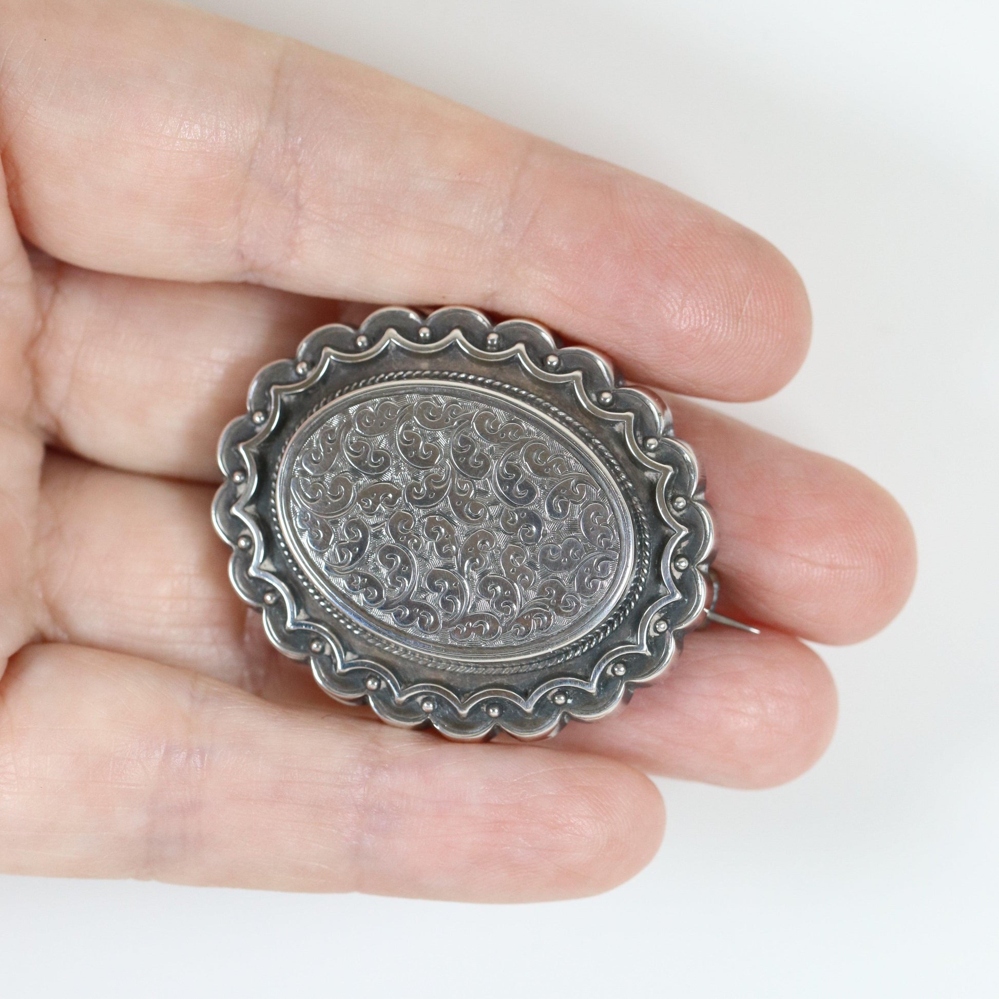 Antique English Silver Jewelry | Victorian Locket Brooch - Carmel Fine Silver Jewelry