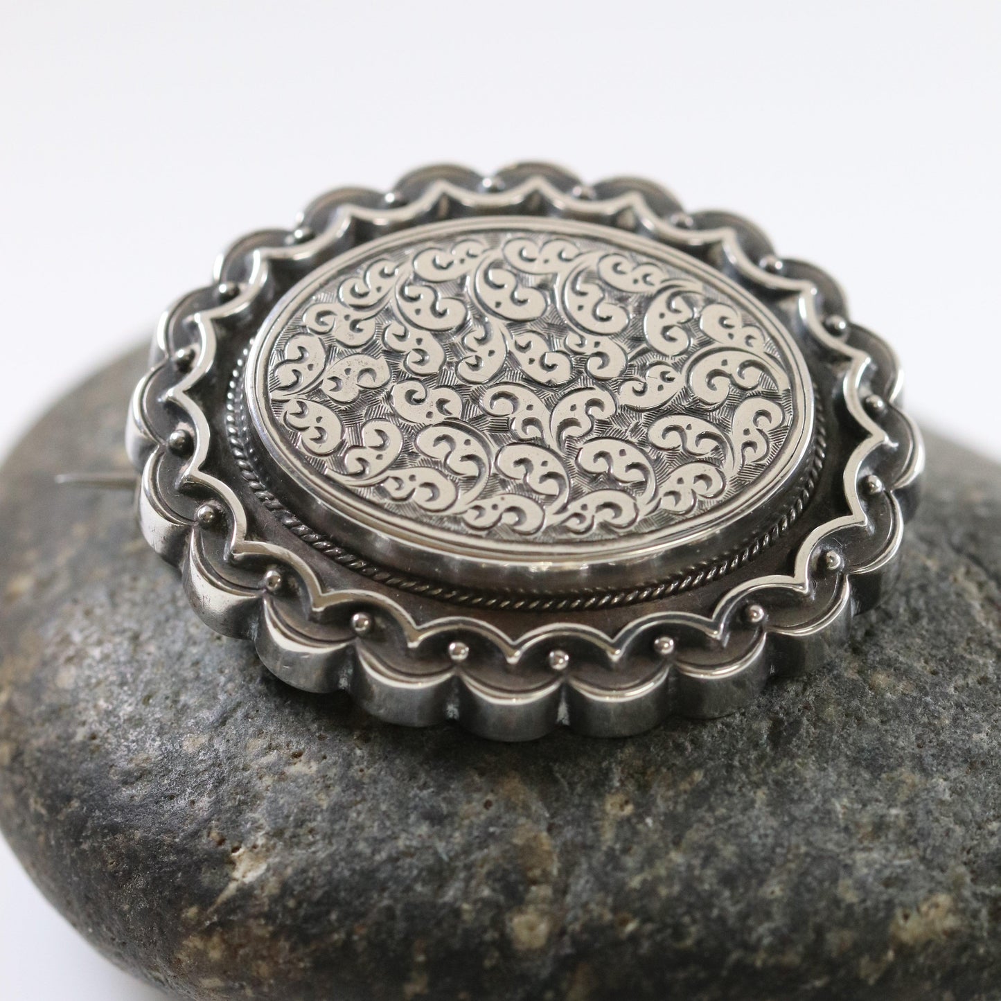 Antique English Silver Jewelry | Victorian Locket Brooch - Carmel Fine Silver Jewelry