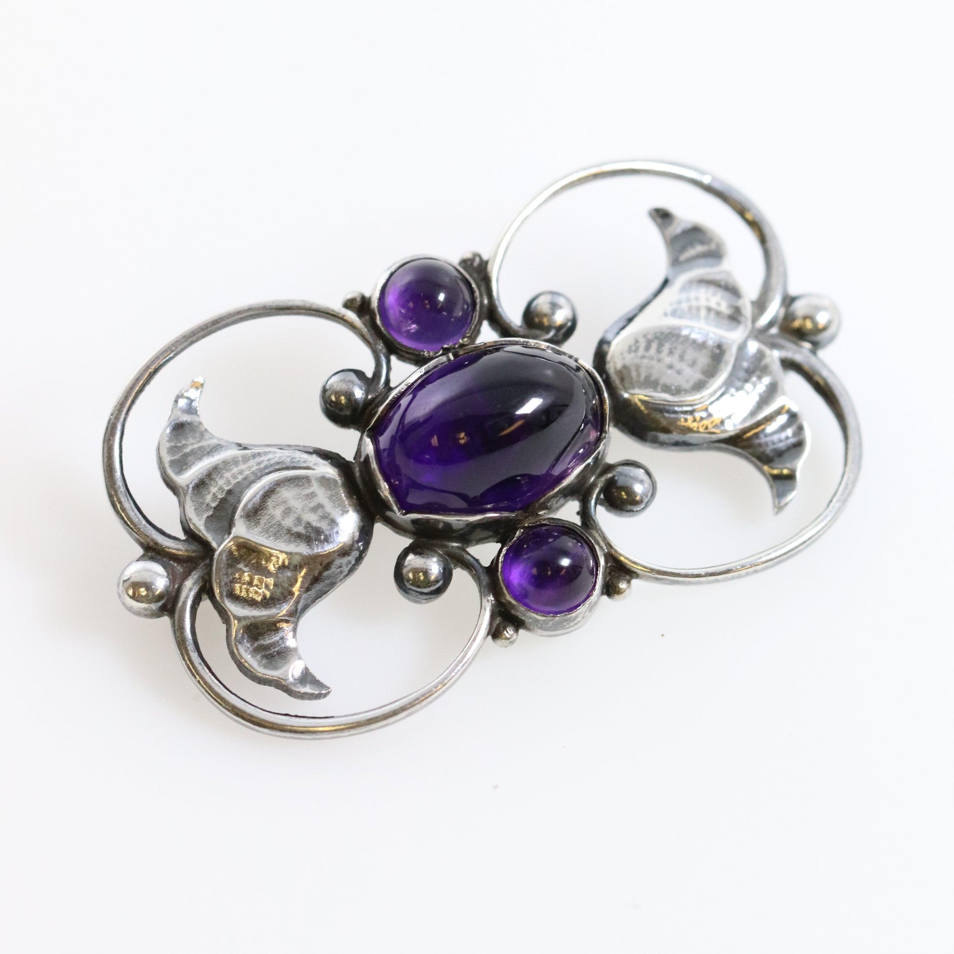 Antique Georg Jensen Jewelry | Art Nouveau Amethyst Brooch 236A - Carmel Fine Silver Jewelry