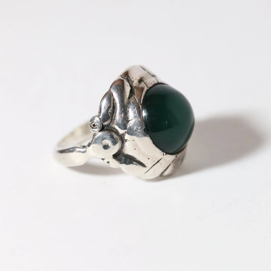 Antique Georg Jensen Jewelry | Art Nouveau Green Onyx Ring 11 - Carmel Fine Silver Jewelry