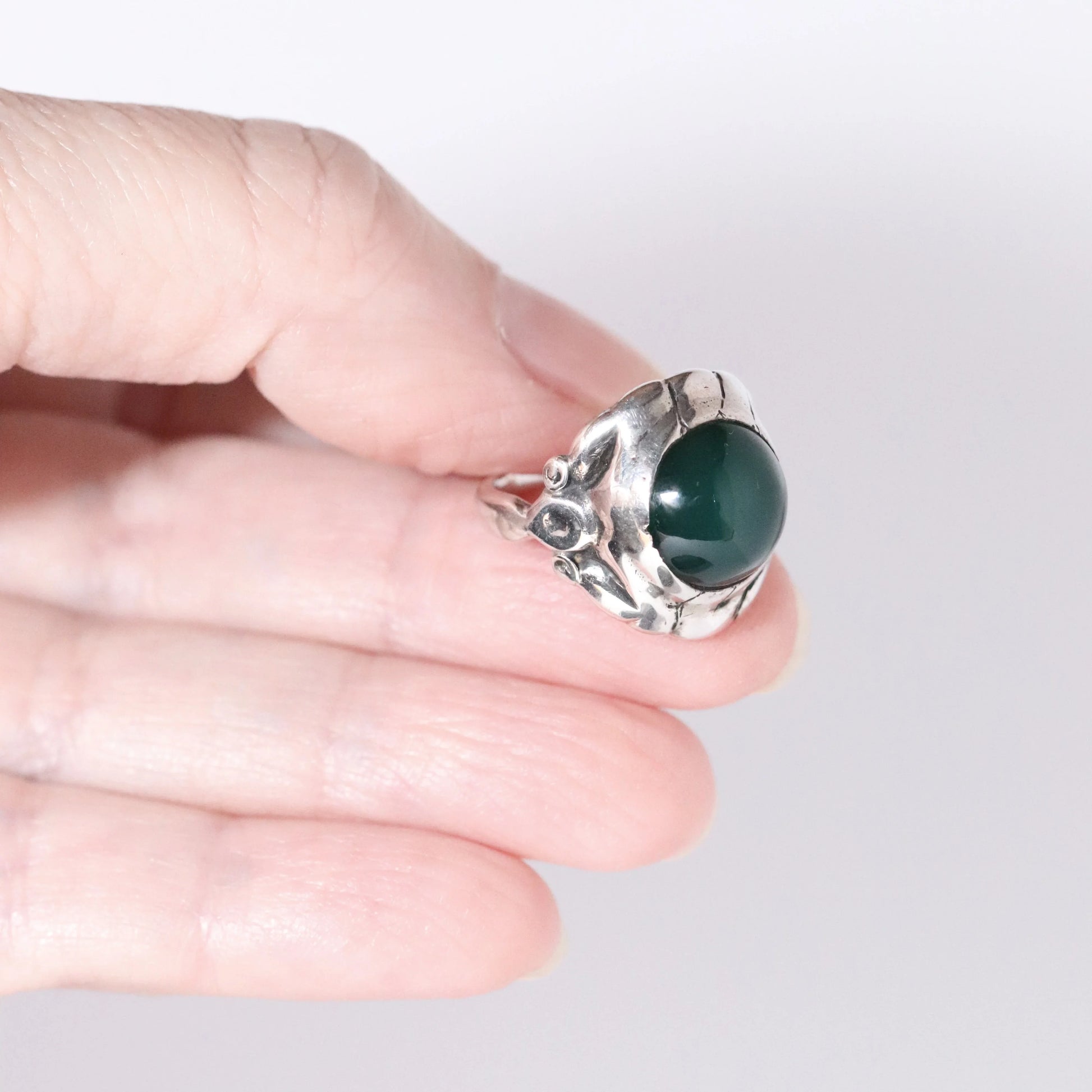 Antique Georg Jensen Jewelry | Art Nouveau Green Onyx Ring 11 - Carmel Fine Silver Jewelry
