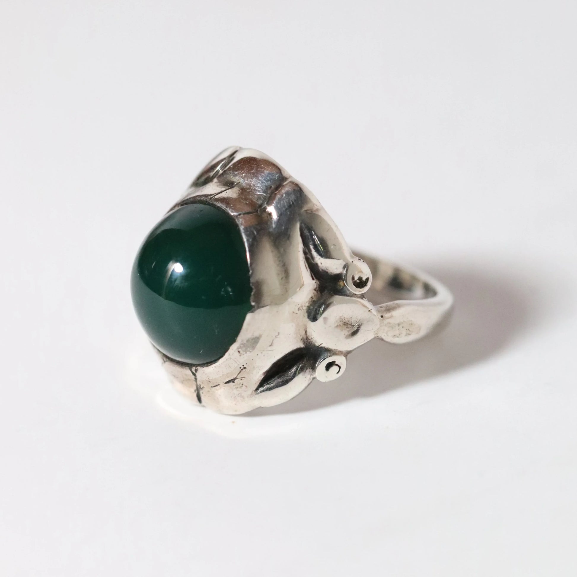 Antique Georg Jensen Jewelry | Art Nouveau Green Onyx Ring 11 - Carmel Fine Silver Jewelry