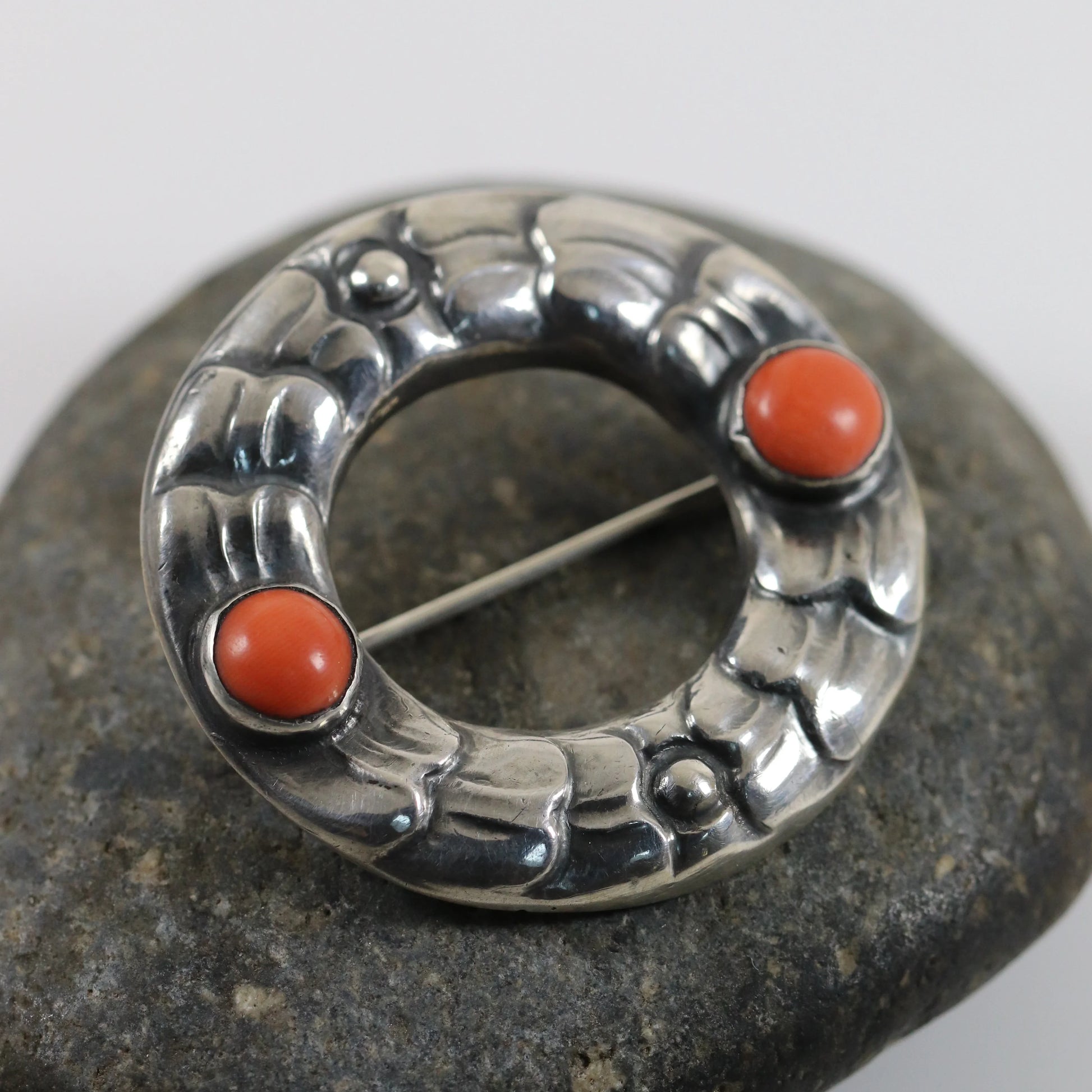 Antique Georg Jensen Jewelry | Early Coral Wreath Art Nouveau Brooch 49 - Carmel Fine Silver Jewelry
