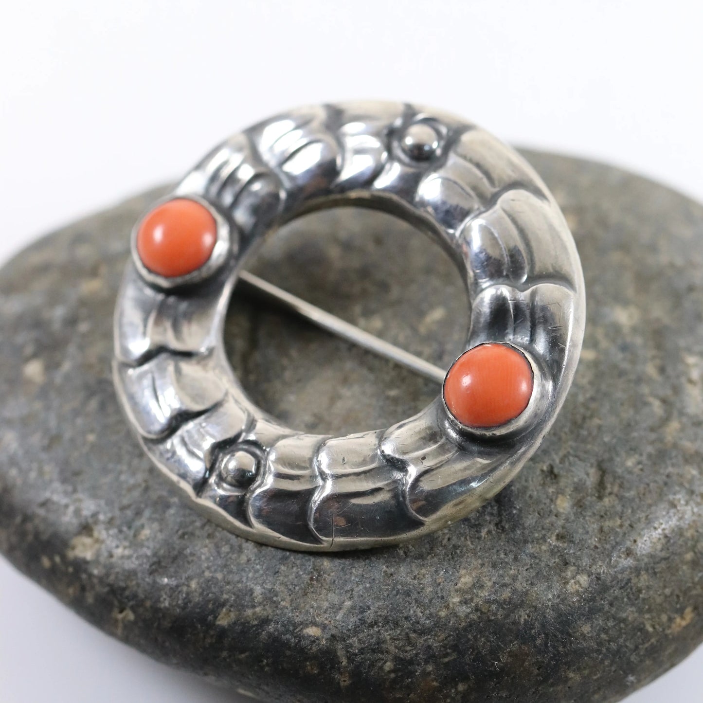 Antique Georg Jensen Jewelry | Early Coral Wreath Art Nouveau Brooch 49 - Carmel Fine Silver Jewelry