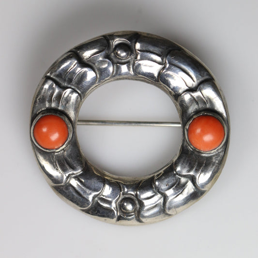 Antique Georg Jensen Jewelry | Early Coral Wreath Art Nouveau Brooch 49 - Carmel Fine Silver Jewelry