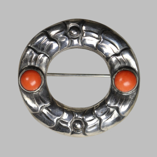 Antique Georg Jensen Jewelry | Early Coral Wreath Art Nouveau Brooch 49 - Carmel FSJ