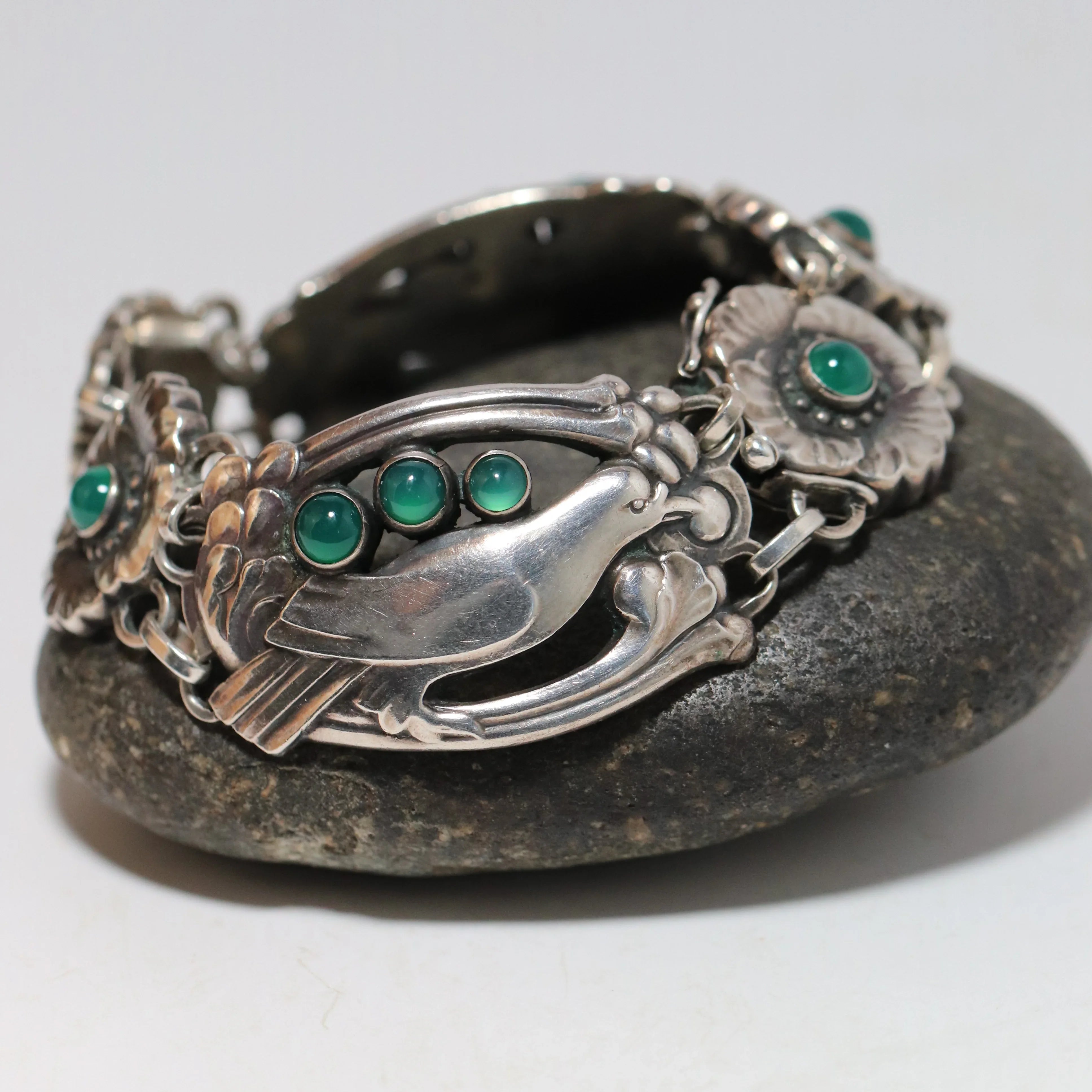 Vintage Georg Jensen Bracelet | Rare Green Agate Silver Jewelry