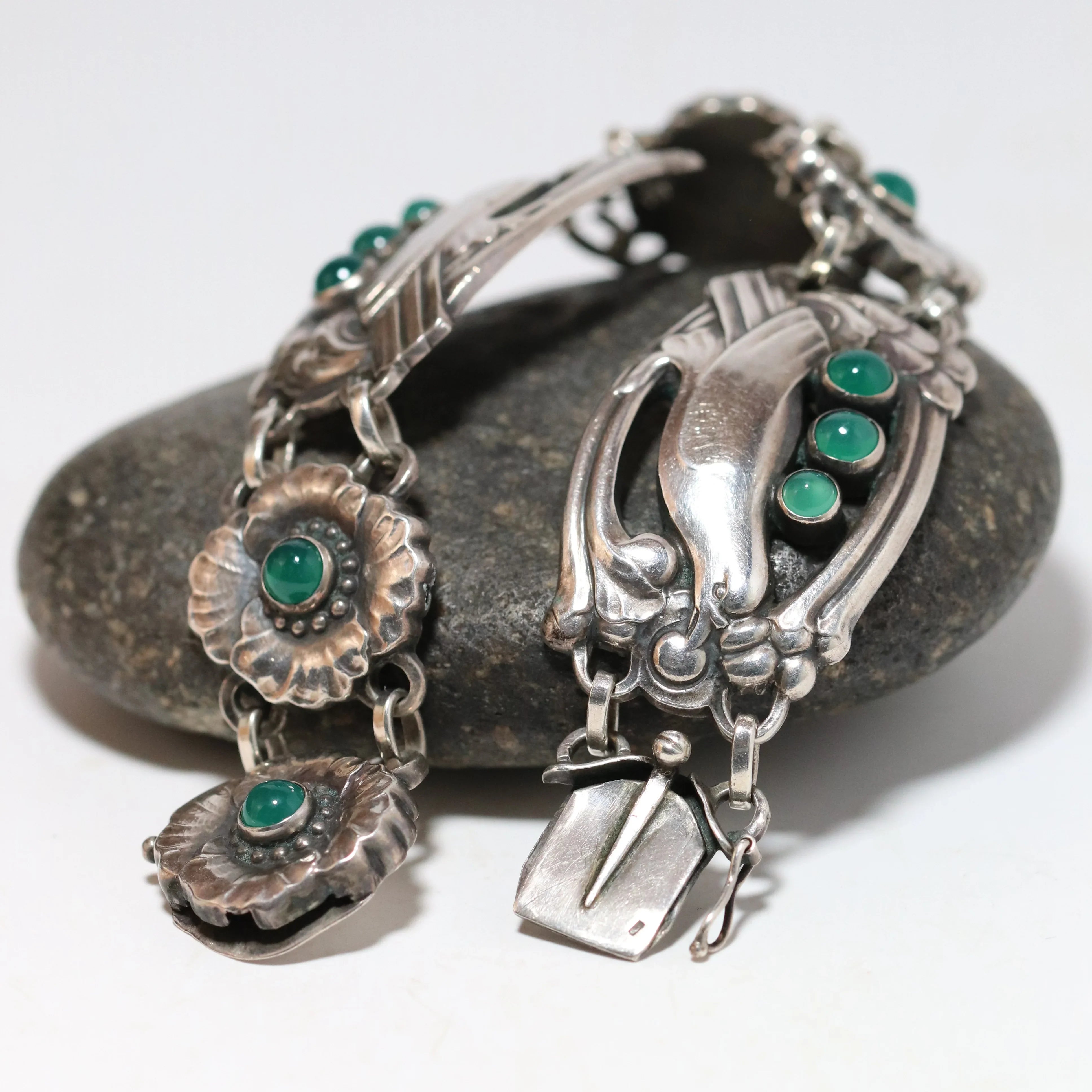 Vintage Georg Jensen Bracelet | Rare Green Agate Silver Jewelry