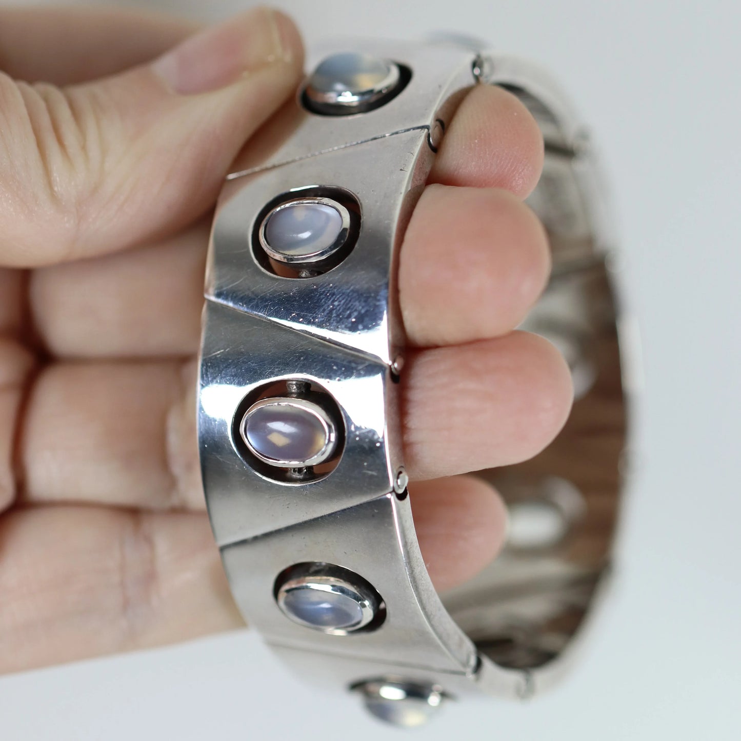 Antonio Pineda Bracelet | Taxco Mid-Century Modernist Moonstone | Vintage 970 Sterling Silver Mexico - Carmel Fine Silver Jewelry