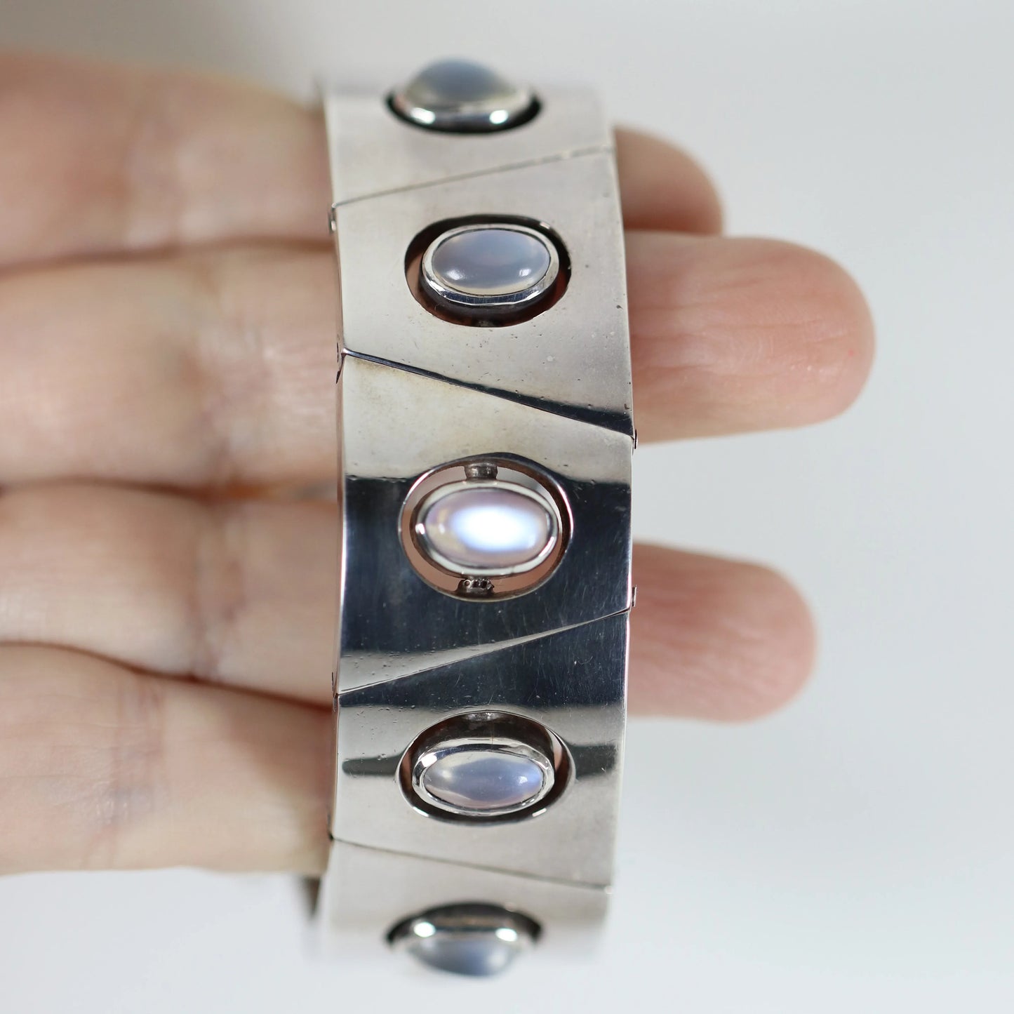 Antonio Pineda Bracelet | Taxco Mid-Century Modernist Moonstone | Vintage 970 Sterling Silver Mexico - Carmel Fine Silver Jewelry
