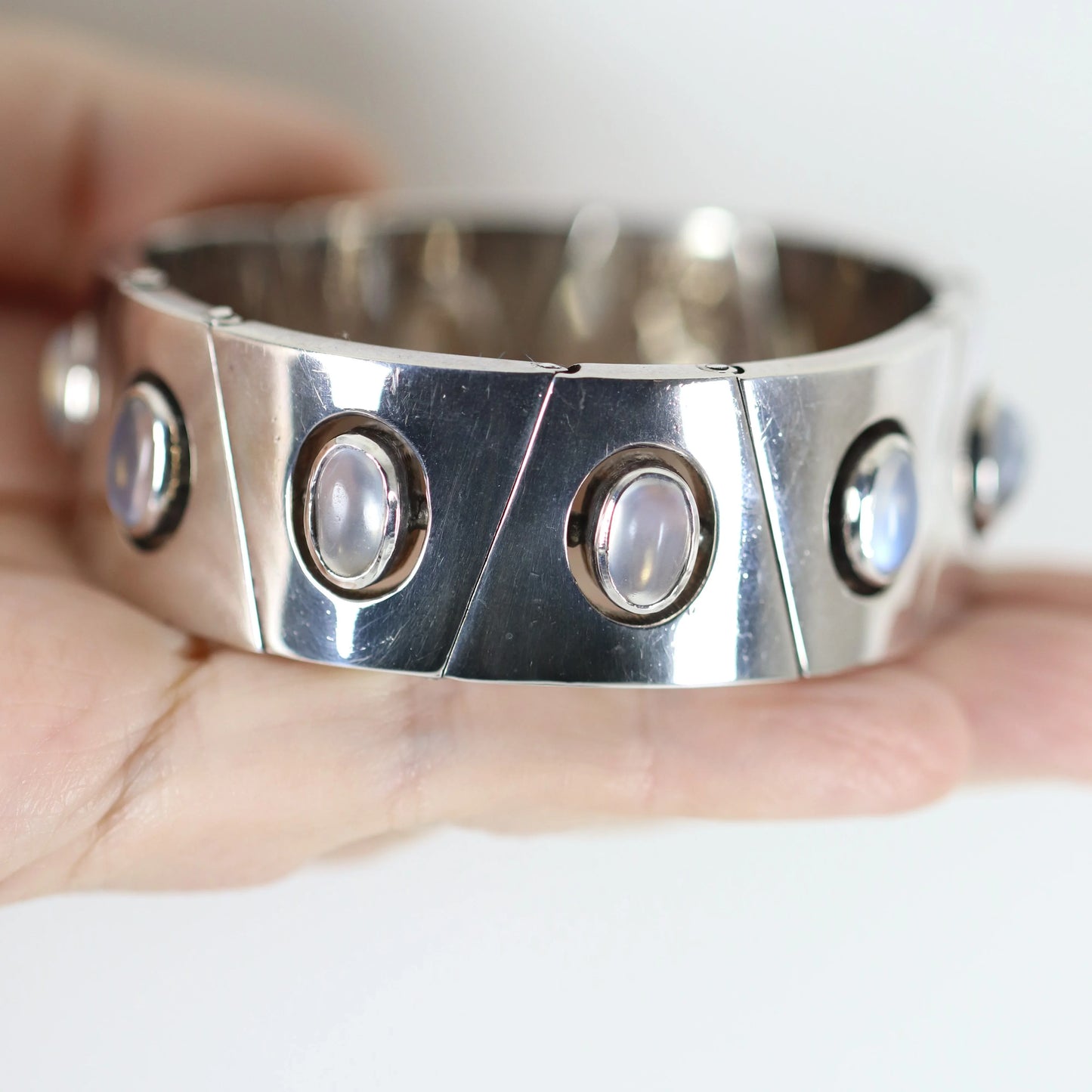 Antonio Pineda Bracelet | Taxco Mid-Century Modernist Moonstone | Vintage 970 Sterling Silver Mexico - Carmel Fine Silver Jewelry