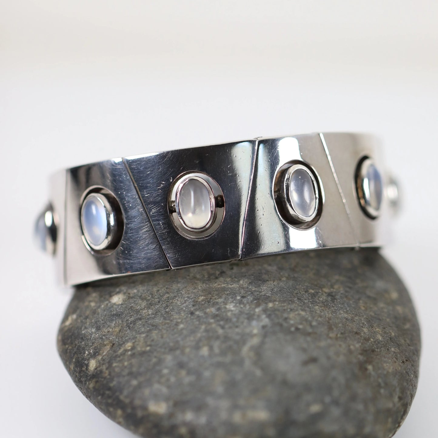 Antonio Pineda Bracelet | Taxco Mid-Century Modernist Moonstone | Vintage 970 Sterling Silver Mexico - Carmel Fine Silver Jewelry