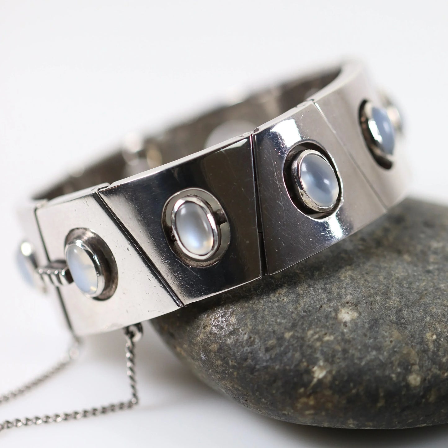 Antonio Pineda Bracelet | Taxco Mid-Century Modernist Moonstone | Vintage 970 Sterling Silver Mexico - Carmel Fine Silver Jewelry