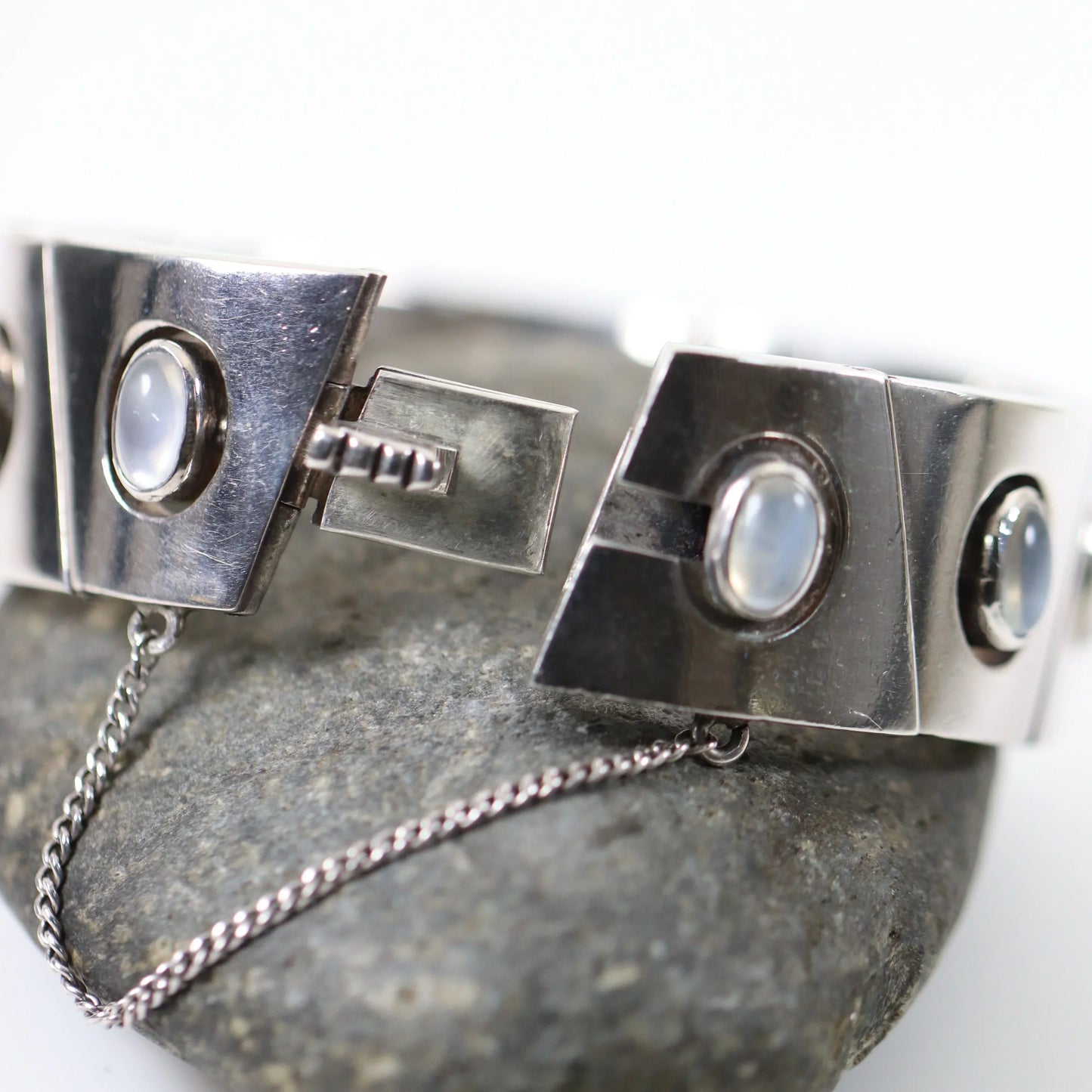 Antonio Pineda Bracelet | Taxco Mid-Century Modernist Moonstone | Vintage 970 Sterling Silver Mexico - Carmel Fine Silver Jewelry