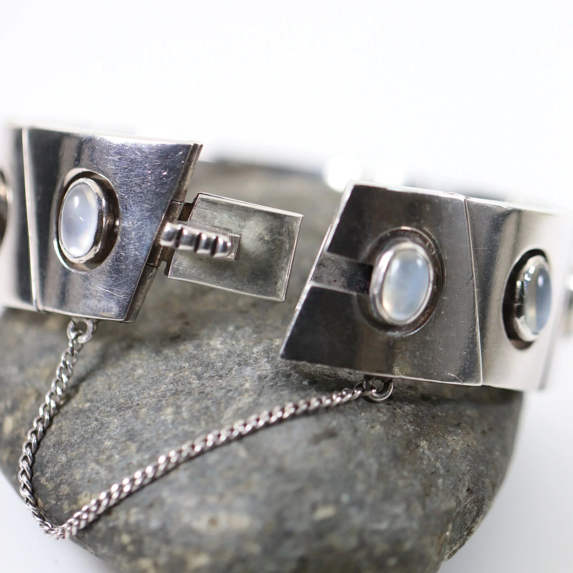Antonio Pineda Bracelet | Taxco Mid-Century Modernist Moonstone | Vintage 970 Sterling Silver Mexico - Carmel Fine Silver Jewelry