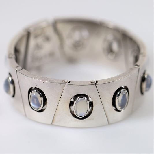 Antonio Pineda Bracelet | Taxco Mid-Century Modernist Moonstone | Vintage 970 Sterling Silver Mexico - Carmel Fine Silver Jewelry