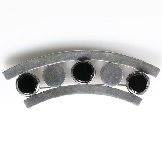 Antonio Pineda Brooch | Taxco Mid-Century Modernist Onyx Arched Pin | Vintage 970 Sterling Silver Mexico - Carmel Fine Silver Jewelry