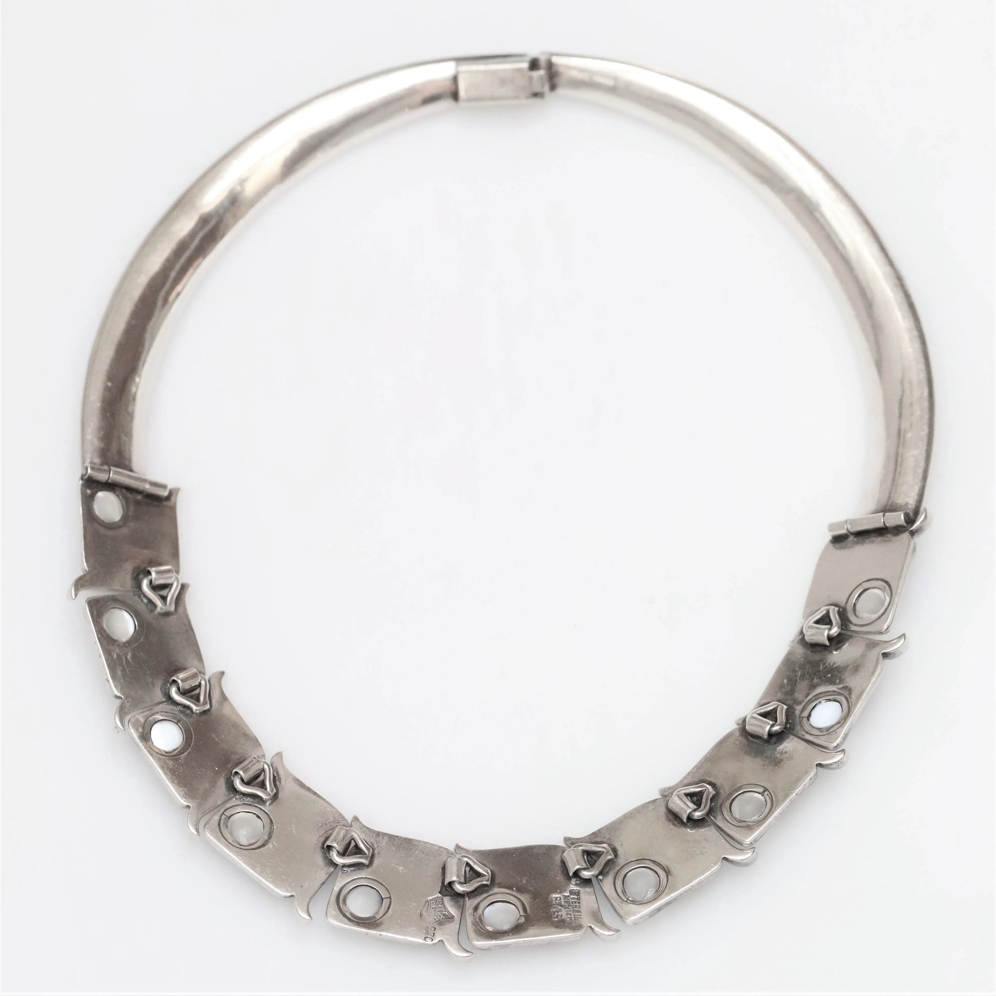 Antonio Pineda Necklace | Taxco Mid-Century Modernist Moonstone Choker | Vintage 970 Sterling Silver Mexico - Carmel Fine Silver Jewelry