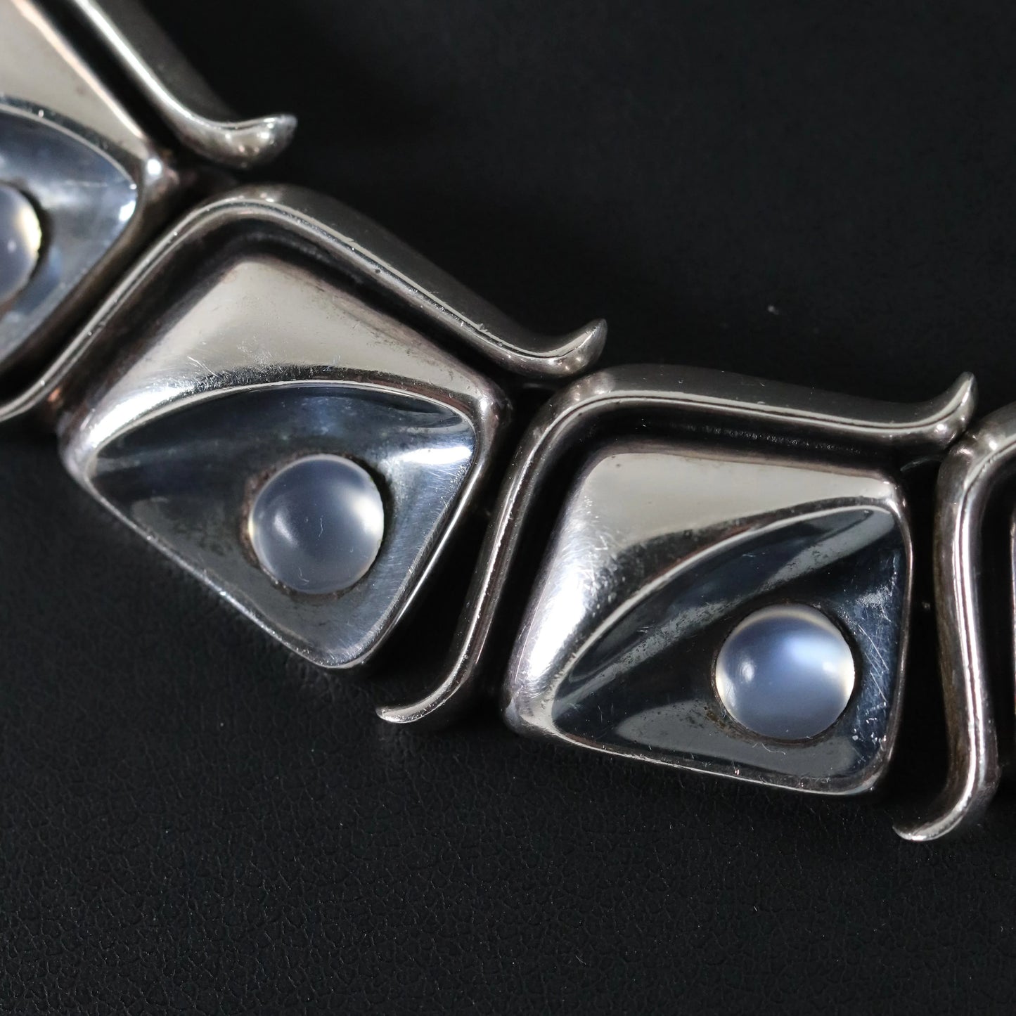 Antonio Pineda Necklace | Taxco Mid-Century Modernist Moonstone Choker | Vintage 970 Sterling Silver Mexico - Carmel Fine Silver Jewelry