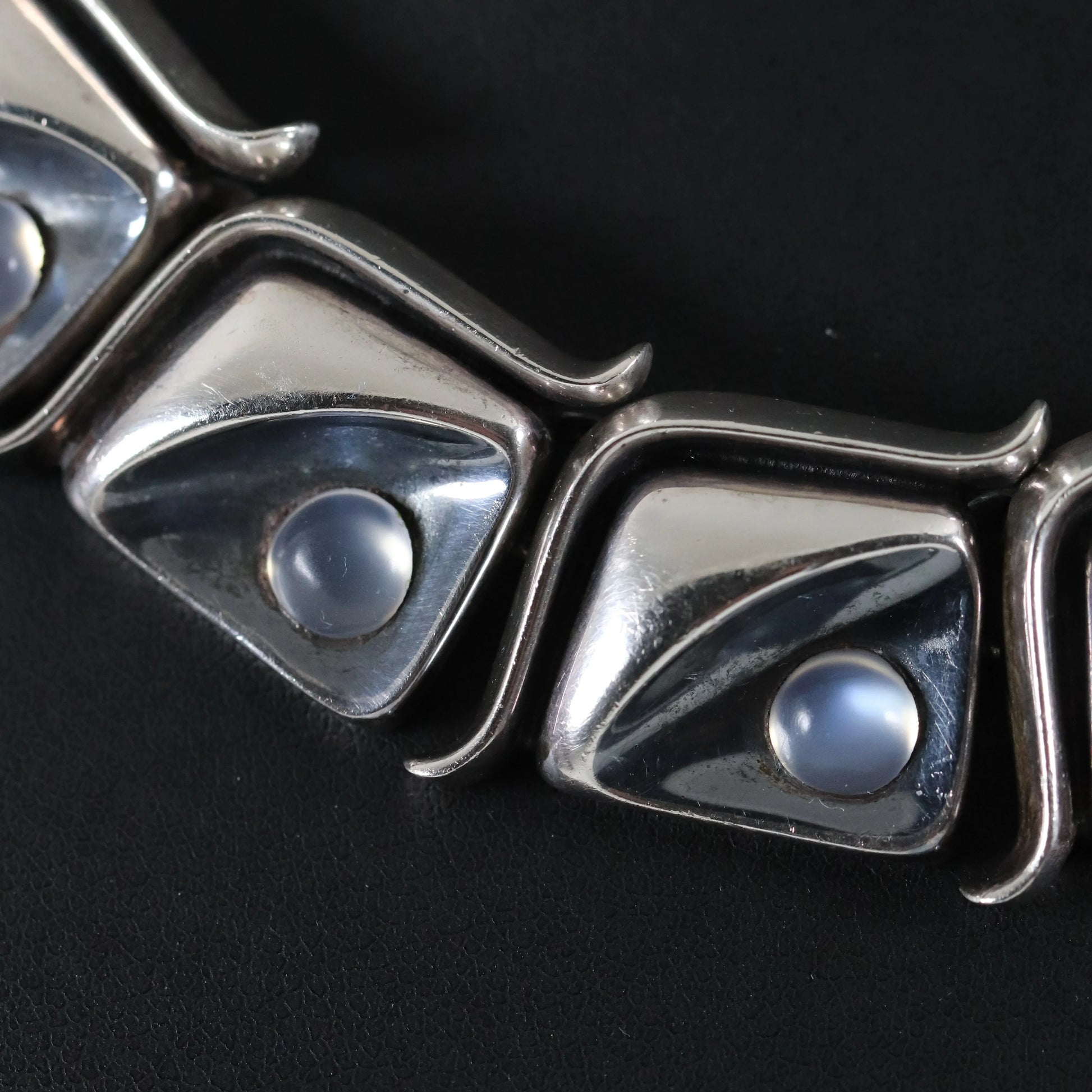 Antonio Pineda Necklace | Taxco Mid-Century Modernist Moonstone Choker | Vintage 970 Sterling Silver Mexico - Carmel Fine Silver Jewelry