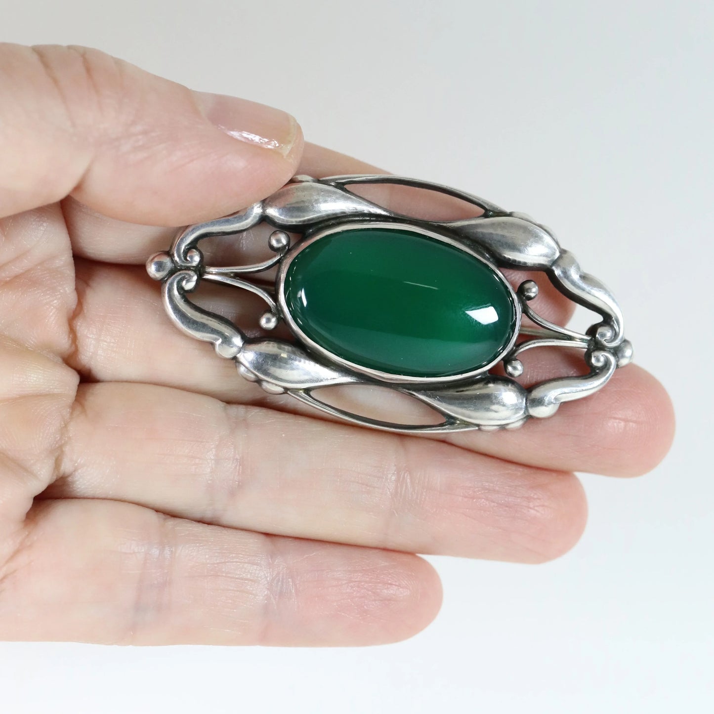 Early Georg Jensen Jewelry | Chrysoprase Art Nouveau Silver Vintage Brooch 197 - Carmel Fine Silver Jewelry