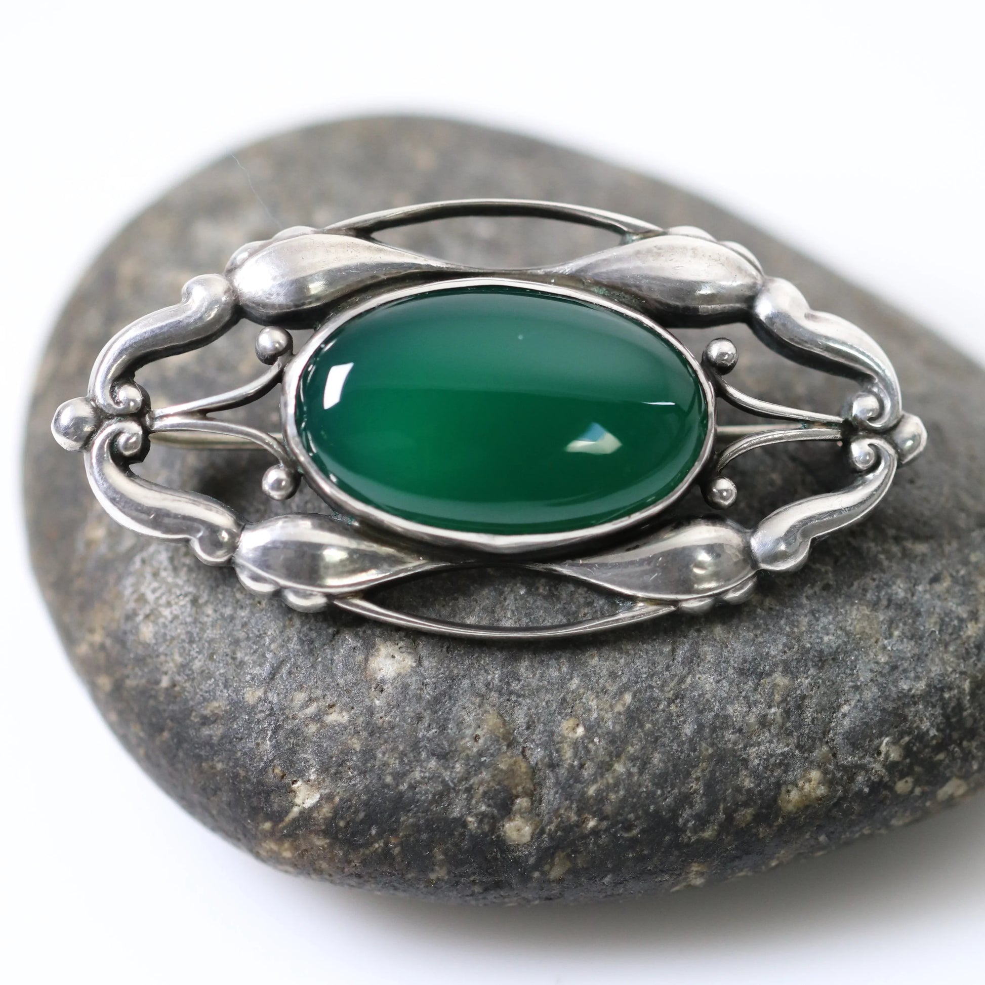 Early Georg Jensen Jewelry | Chrysoprase Art Nouveau Silver Vintage Brooch 197 - Carmel Fine Silver Jewelry