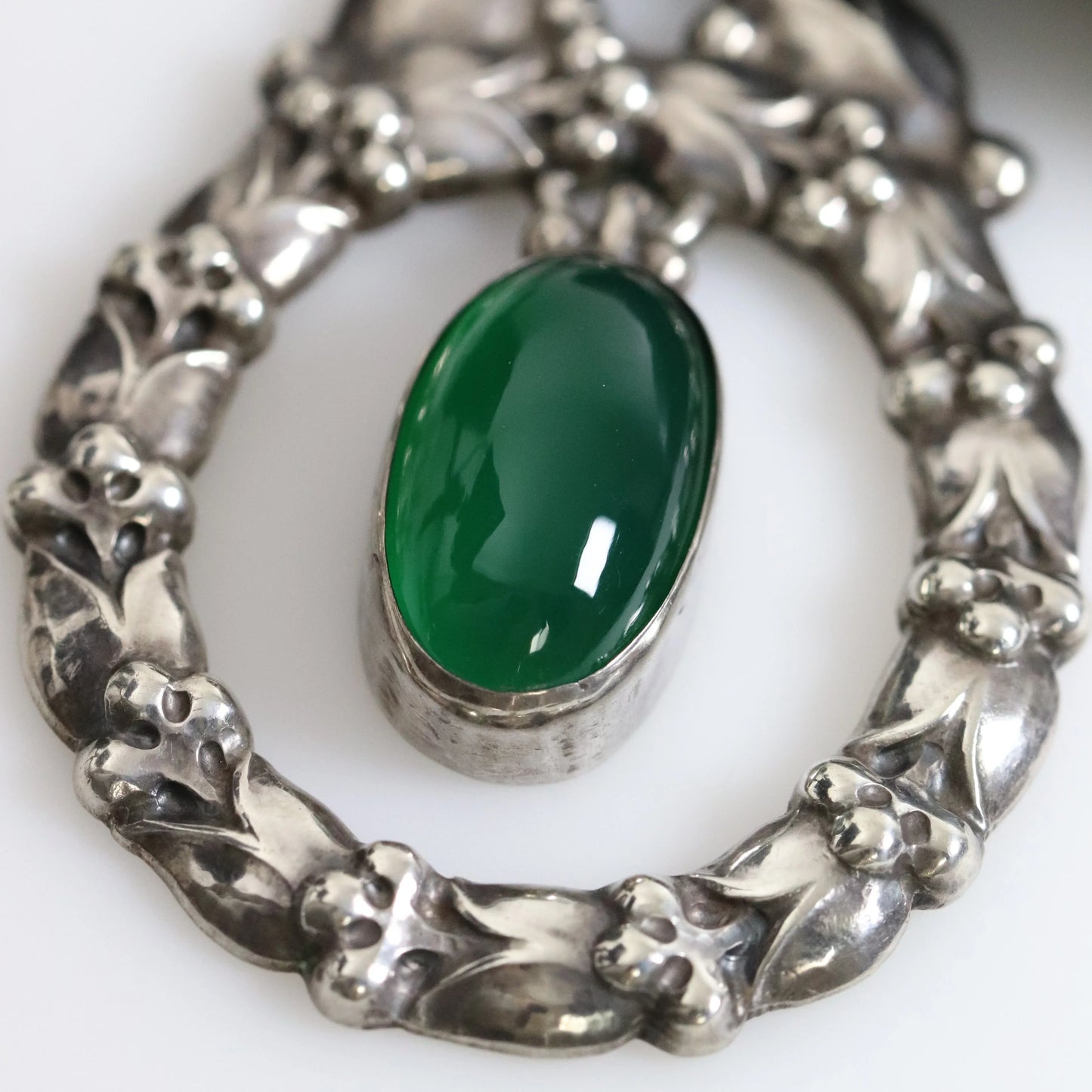 Georg Jensen Jewelry | Chrysoprase Art Nouveau Silver Vintage Necklace Pendant 20 - Carmel Fine Silver Jewelry