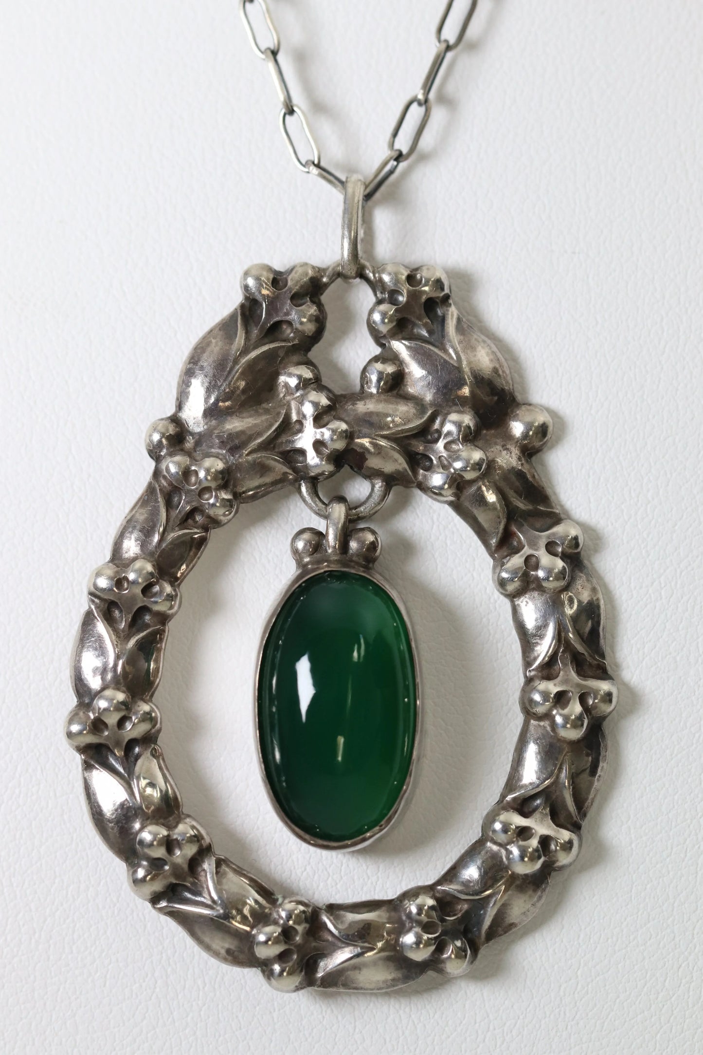 Georg Jensen Jewelry | Chrysoprase Art Nouveau Silver Vintage Necklace Pendant 20 - Carmel Fine Silver Jewelry