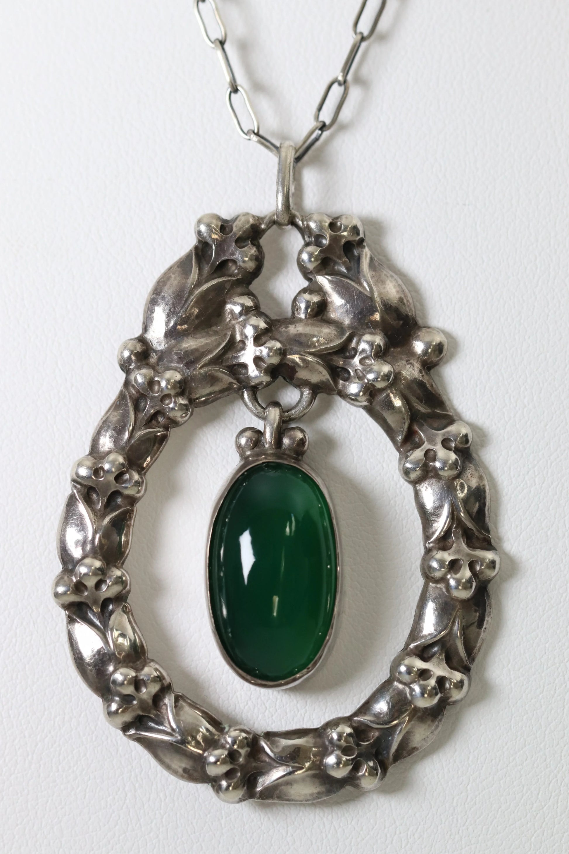 Georg Jensen Jewelry | Chrysoprase Art Nouveau Silver Vintage Necklace Pendant 20 - Carmel Fine Silver Jewelry