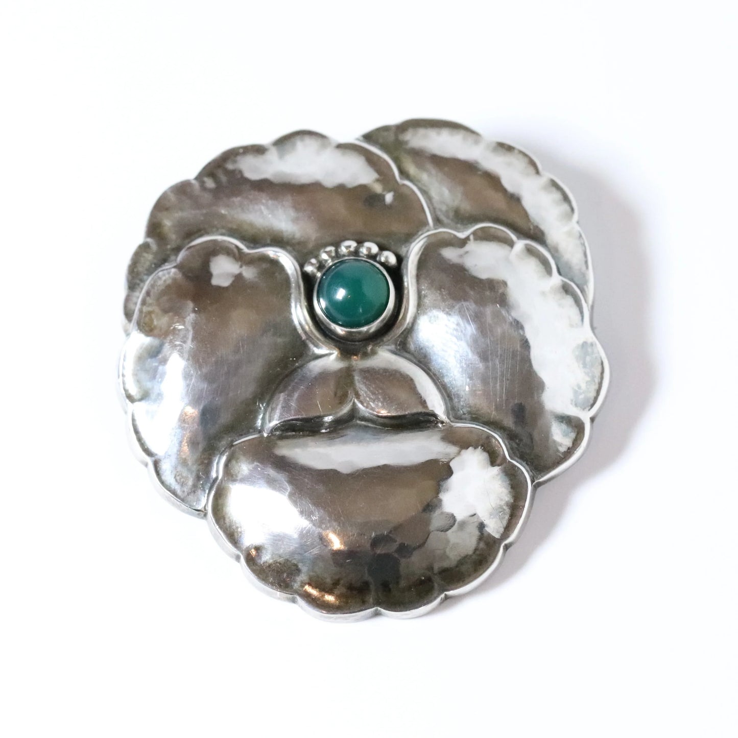 Georg Jensen Jewelry | Chrysoprase Pansy Art Nouveau Silver Vintage Brooch 113 - Carmel Fine Silver Jewelry