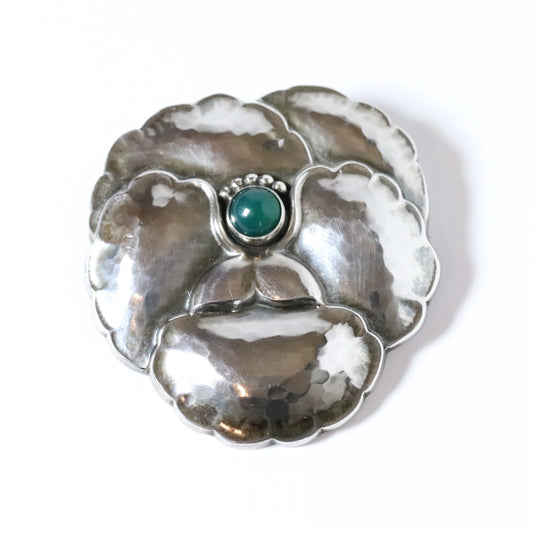 Georg Jensen Jewelry | Chrysoprase Pansy Art Nouveau Silver Vintage Brooch 113 - Carmel Fine Silver Jewelry