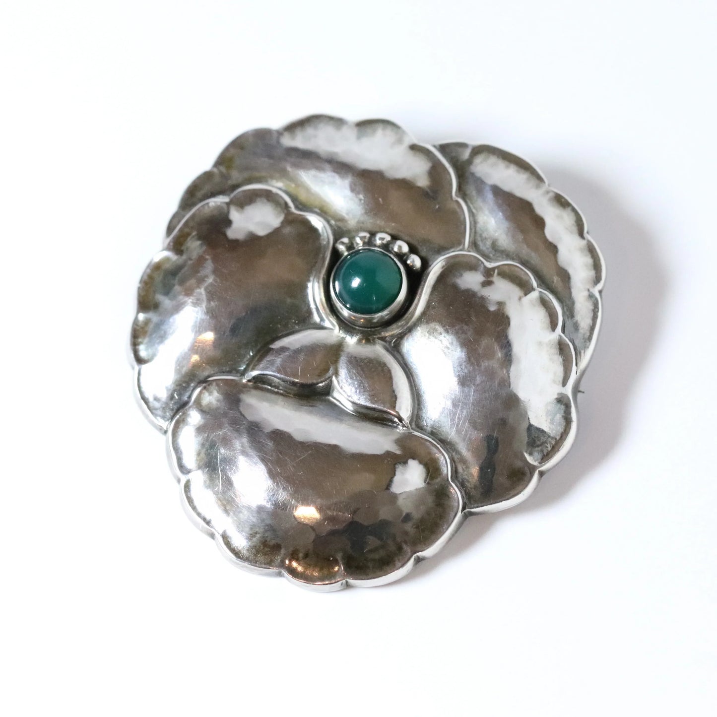 Georg Jensen Jewelry | Chrysoprase Pansy Art Nouveau Silver Vintage Brooch 113 - Carmel Fine Silver Jewelry